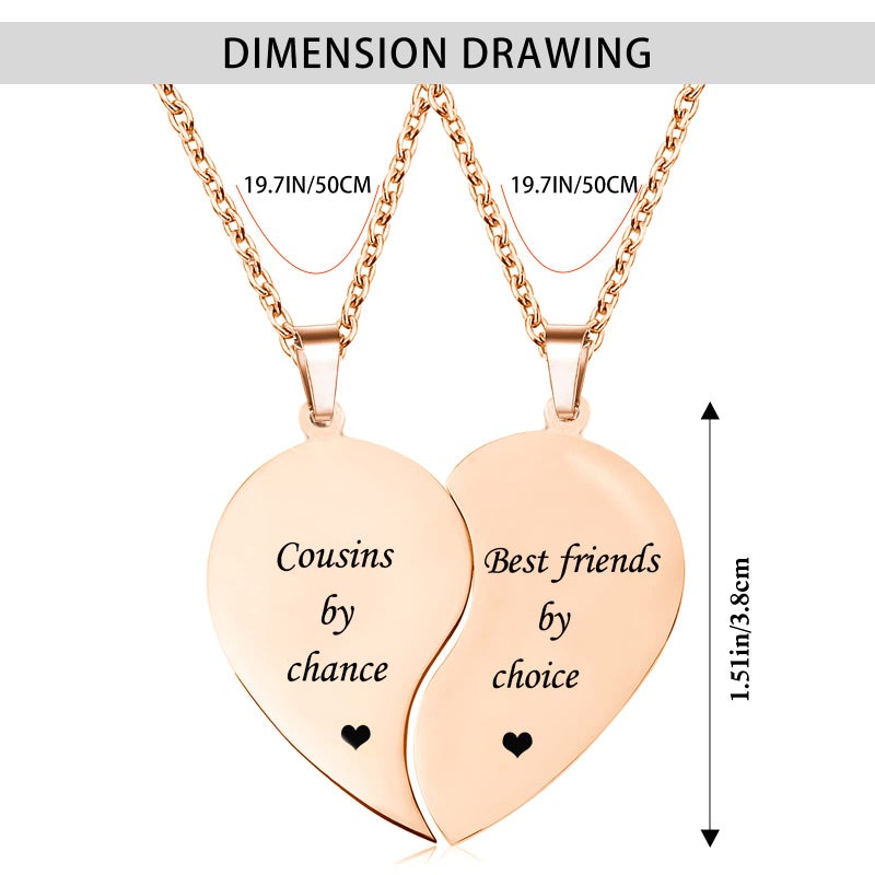 MJartoria BFF Necklace for 2-Valentines Heart Matching Necklace Best Friends Pendant Friendship Necklace Set of 2 Birthday Gifts (Rose Gold, Cousins by chance) - Image 5